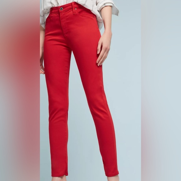 AG Farrah High Rise Ankle Skinny Stretch Sateen Jeans in Red Size 29 - Picture 1 of 11